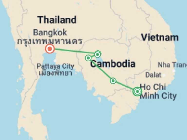 Map of Ho Chi Minh City Local culture Tour with 6 destination visits for the trip: Cambodian Traveller