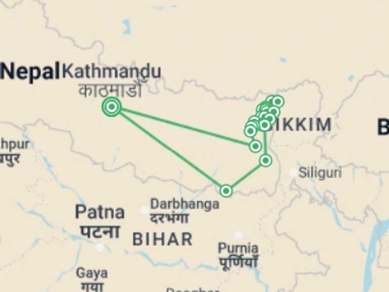Map of Kathmandu Mountains Tour with 20 destination visits for the trip: Kanchenjunga Circuit Trek
