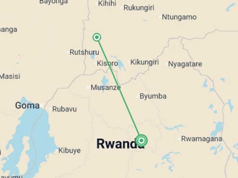 Map of Africa Wildlife safaris and game drives Tour with 3 destination visits for the trip: Premium Rwanda & Gorillas of Uganda