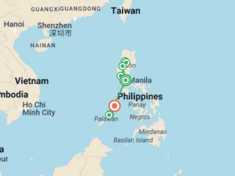 Map itinerary of Puerto Princesa Tour in Spring with 8 destination visits for the trip: The Philippines: Mountains & Islands