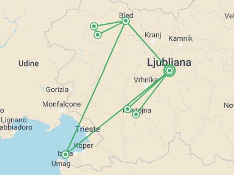 Map itinerary of Slovenia Tour in Spring with 5 destination visits for the trip: Feel the Slovenian Beauty