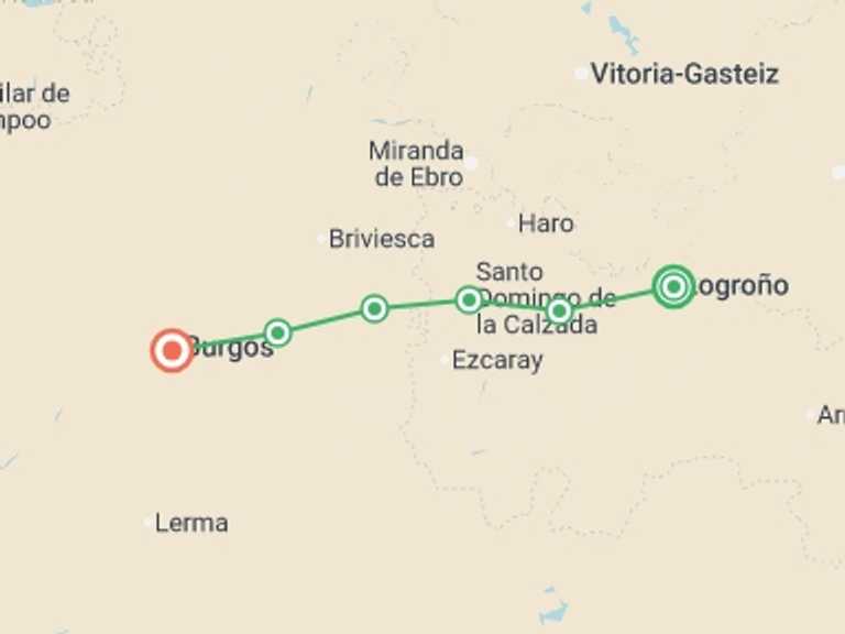 Map of Logrono Tour with 7 destination visits for the trip: Camino - Logrono to Burgos