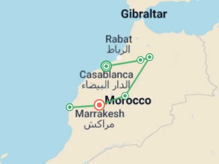 Map of 12-Day Marrakech Tour with 6 destination visits for the trip: Premium Morocco Highlights with Essaouira