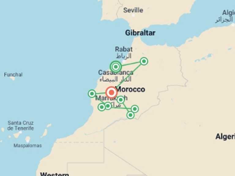 Map itinerary of Marrakech Tour in Summer with 10 destination visits for the trip: Journeys: Morocco in Depth