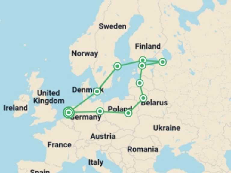 Map of Europe Tour with 10 destination visits for the trip: Northern Explorer