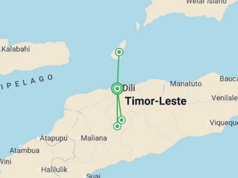 Map itinerary of Asia Tour in September 2026 with 4 destination visits for the trip: Timor-Leste Expedition