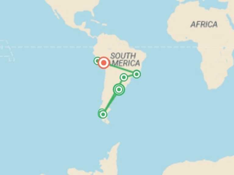 Map of South America Tour with 7 destination visits for the trip: 19-Day South America Trip