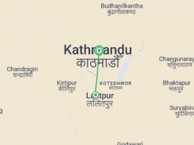 Map itinerary of Nepal Tour in Winter with 2 destination visits for the trip: Explore Kathmandu Valley of Nepal