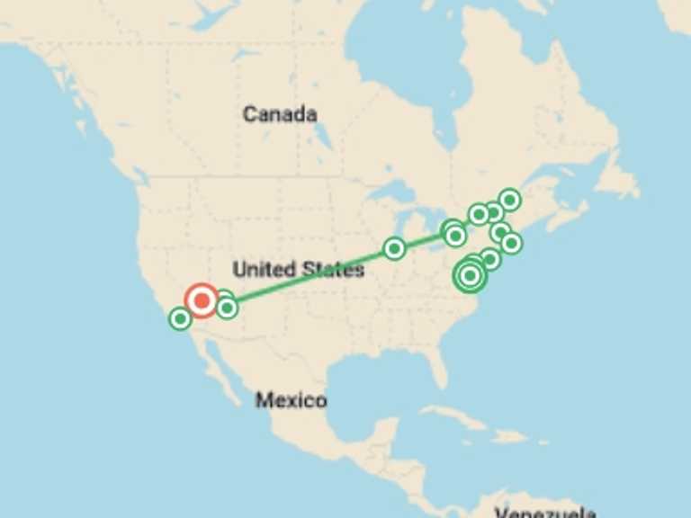 Map of Chicago City sightseeing Tour with 13 destination visits for the trip: From Washington to Las Vegas