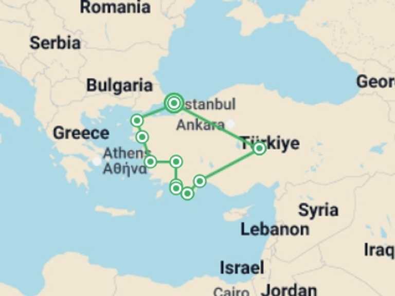 Map itinerary of Canakkale Tour in Spring with 10 destination visits for the trip: Real Turkey