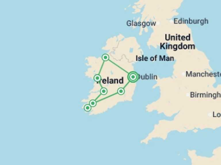 Map of Ireland Tour with 7 destination visits for the trip: Best of Ireland - Signature