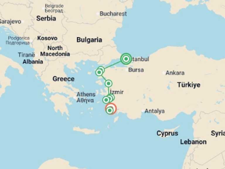 Map of Bodrum Tour with 4 destination visits for the trip: Istanbul & Aegean Highlights - 9 days