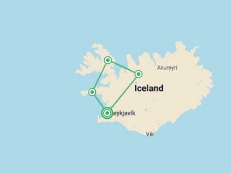 Map of Reykjavik Polar expeditions and cruise Tour with 4 destination visits for the trip: Iceland Circumnavigation: Helicopters, Glaciers and Volcanoes