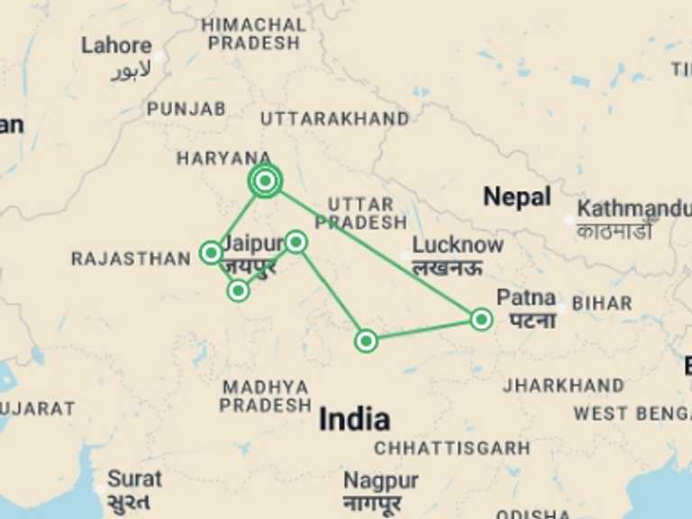 Map itinerary of Asia Tour in Spring with 6 destination visits for the trip: Mysteries of India 
