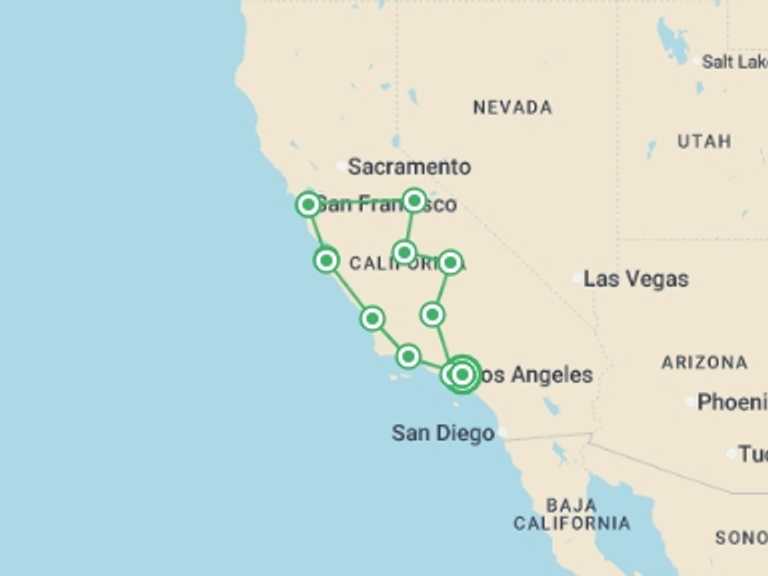 Map of San Francisco City sightseeing Tour with 5 destination visits for the trip: Fascinating West