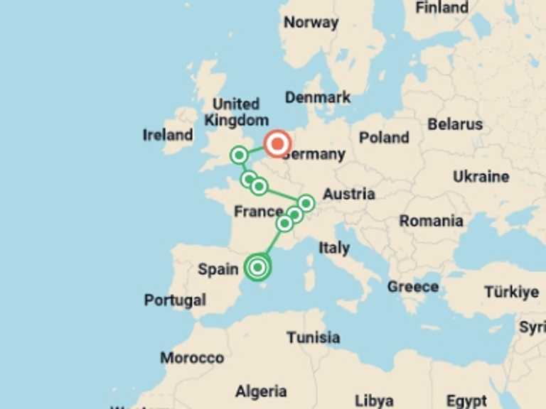 Map itinerary of Paris Tour in January 2026 with 10 destination visits for the trip: Green Panorama