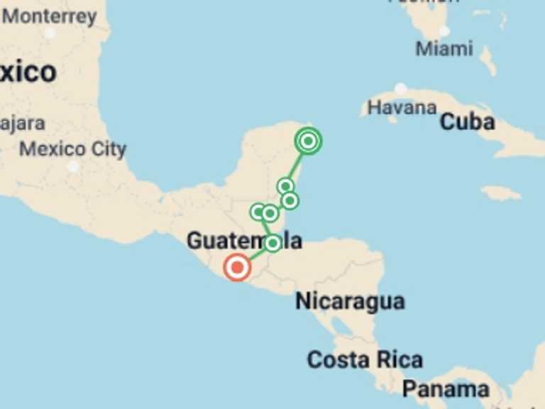 Map of North America Tour with 7 destination visits for the trip: Maya Encounter