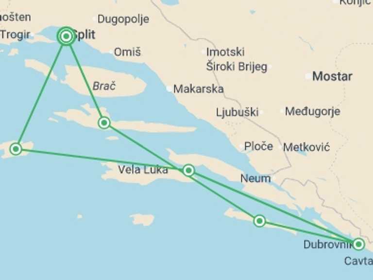 Map of Mediterranean Tour with 6 destination visits for the trip: Adriatic Paradise Cruise - 8 days