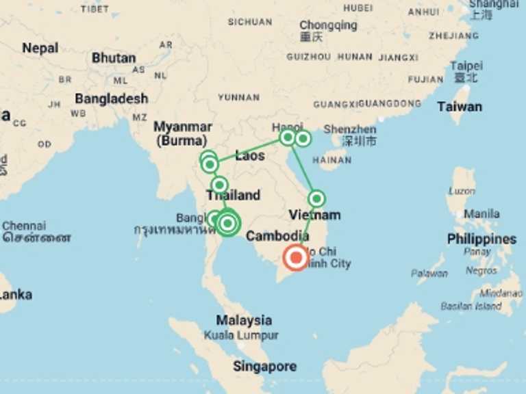 Map itinerary of Hanoi Tour in April 2027 with 10 destination visits for the trip: Premium Thailand and Vietnam