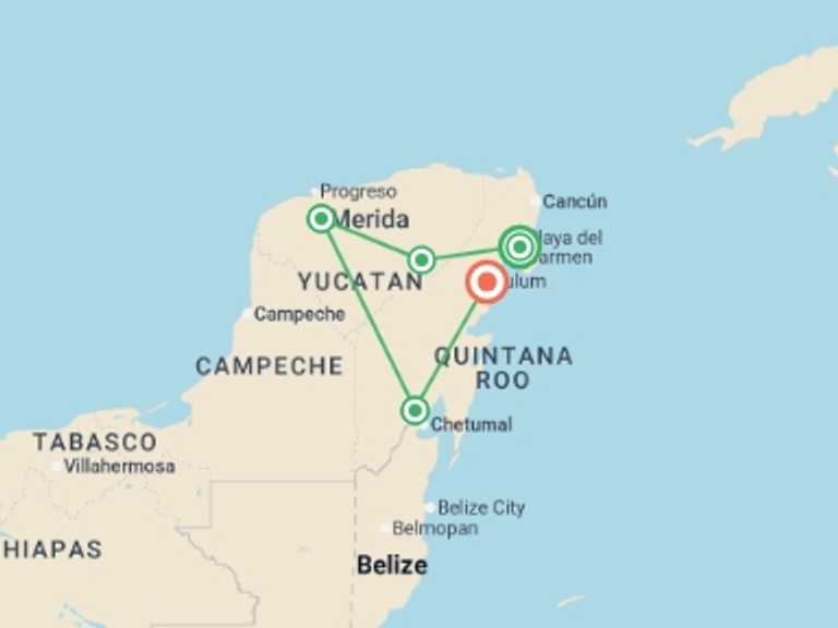 Map of North America Tour with 5 destination visits for the trip: Solo-ish Mexico