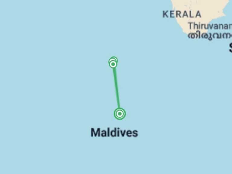 Map itinerary of Asia Tour in June 2026 with 5 destination visits for the trip: Northern Maldives Discovery - 8 days