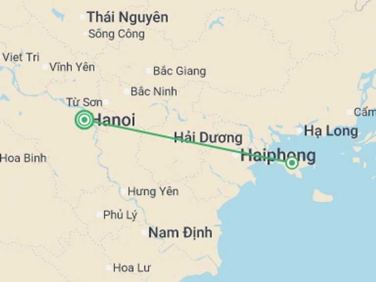 Map itinerary of South East Asia Tour in Fall with 2 destination visits for the trip: Hanoi to Cat Ba Trekking & Kayaking - 3 days
