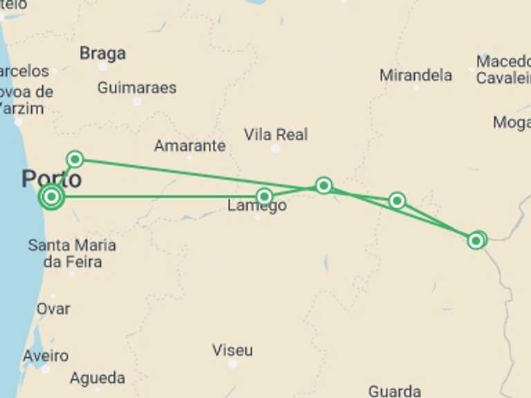 Map of Porto Explorer Tour with 5 destination visits for the trip: Family Club: Porto, the Douro valley (Portugal) and Salamanca (Spain) (port-to-port cruise)