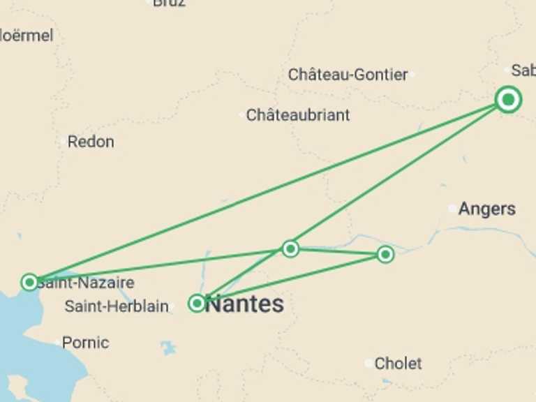 Map itinerary of France Tour in November 2026 with 7 destination visits for the trip: The Loire Valley, a Royal legacy (port-to-port cruise)