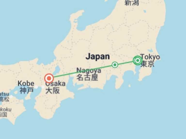 Map of Japan Tour with 5 destination visits for the trip: Best of Japan - 8 days