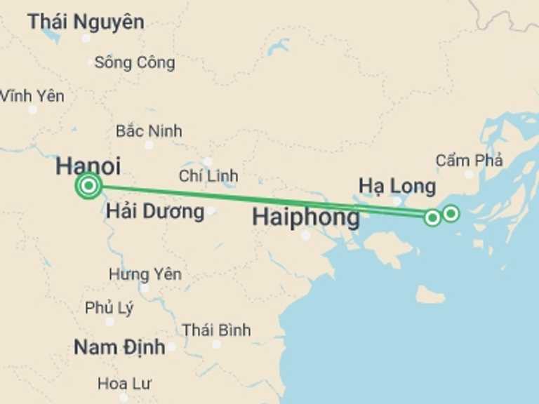 Map of Hanoi Tour with 3 destination visits for the trip: Spectacular Halong Bay 1 Night Two Days