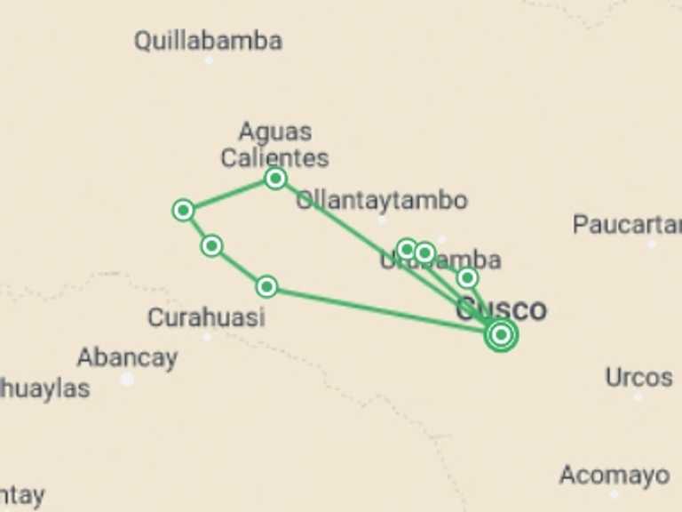 Map of South America Tour with 5 destination visits for the trip: Ultimate Machu Picchu - Salkantay Trek