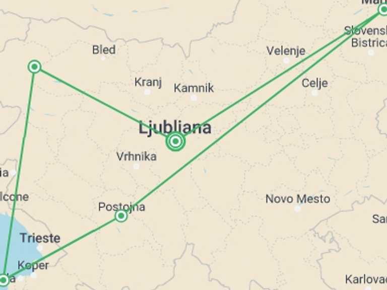 Map itinerary of Slovenia Tour in June 2026 with 5 destination visits for the trip: Enchanting Slovenia Small Group Adventure