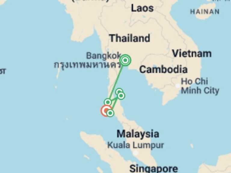 Map of Koh Tao Tour with 7 destination visits for the trip: Full Moon Island Hopper