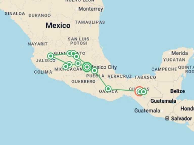 Map of North America Tour with 9 destination visits for the trip: The Route of Sun and Tradition