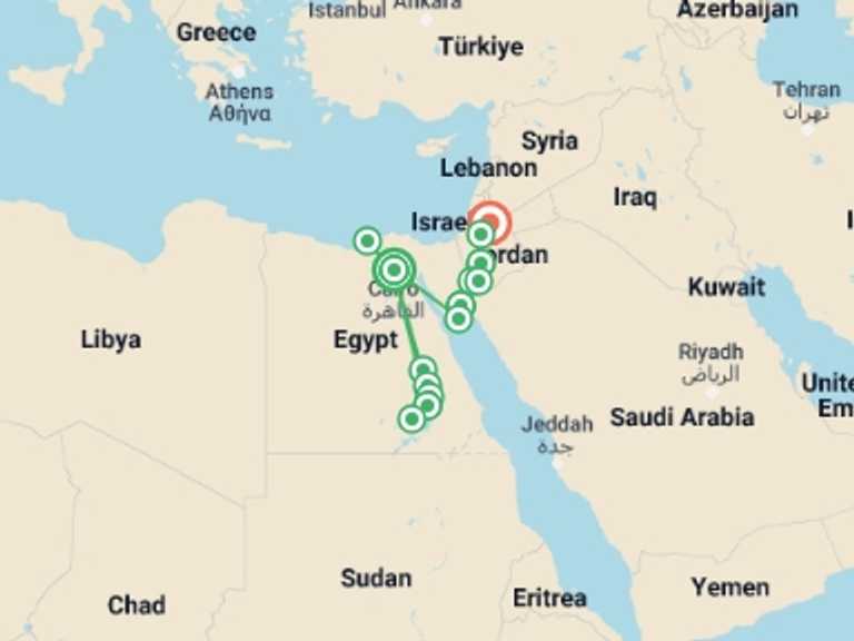 Map itinerary of Luxor Tour in September 2027 with 8 destination visits for the trip: Amazing Egypt & Jordan (5 & 4 Star Hotels)