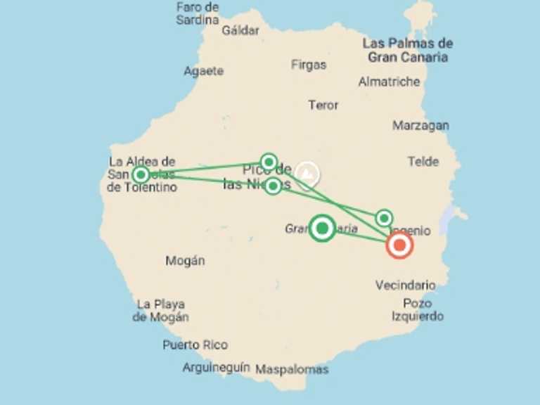 Map itinerary of Europe Tour in January 2027 with 7 destination visits for the trip: Canary Islands Walking - Gran Canaria