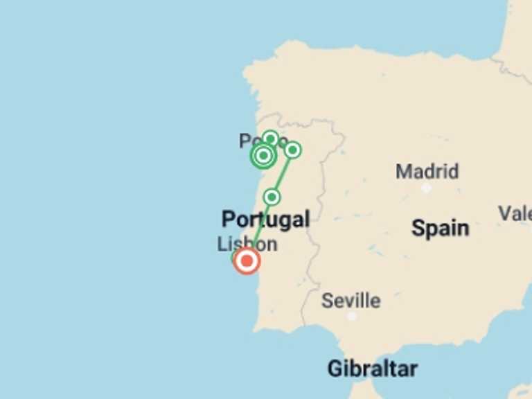 Map of Porto Natural landmarks sightseeing Tour with 6 destination visits for the trip: Portugal Signature - Private Journey