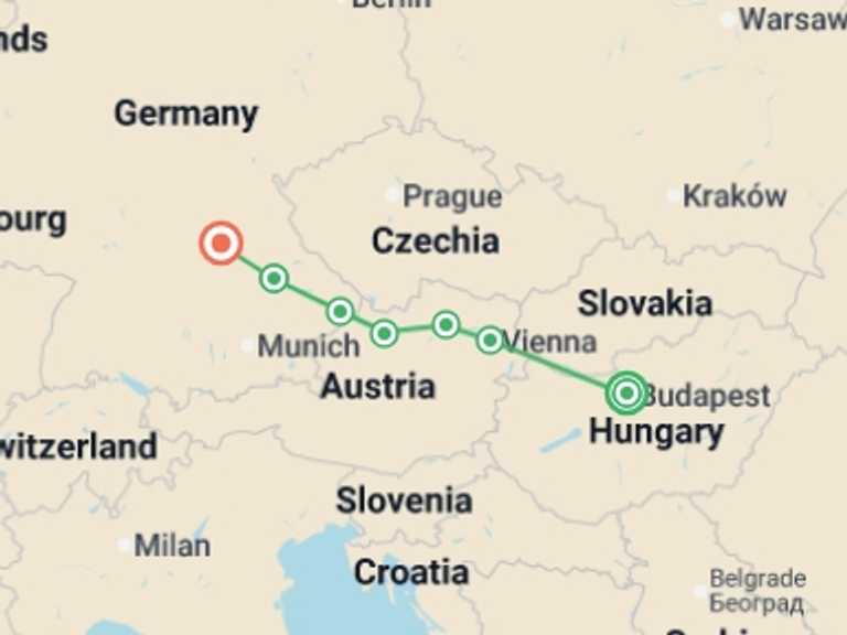 Map itinerary of Vienna Tour in October 2026 with 7 destination visits for the trip: Delightful Danube (2026)