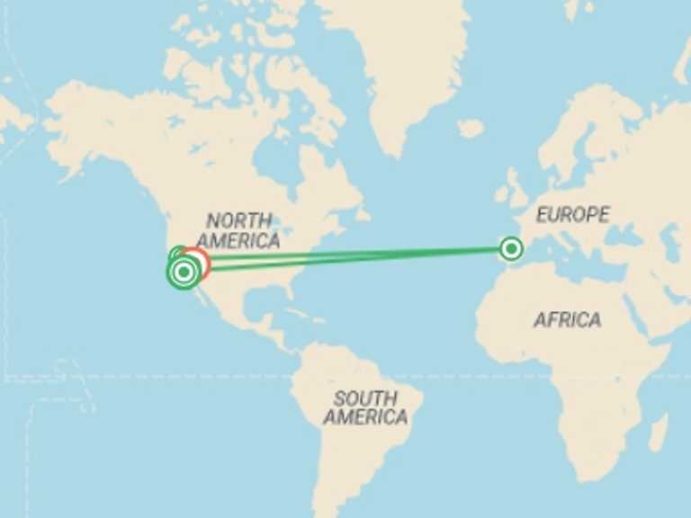 Map itinerary of Los Angeles Tour in July 2026 with 5 destination visits for the trip: California Dreaming: Yosemite, Death Valley & Coastal Camping
