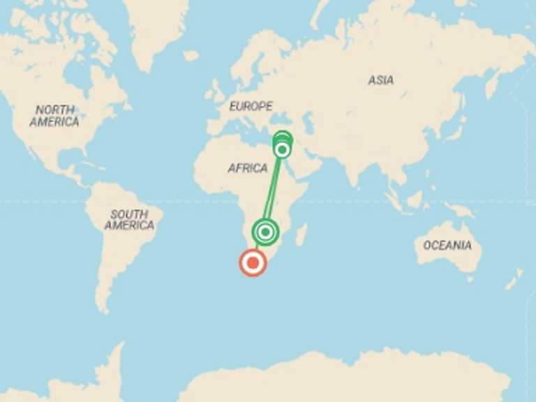 Map of Africa Tour with 10 destination visits for the trip: Jordan & Lebanon Express