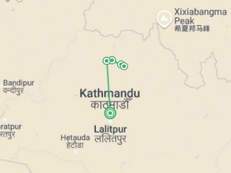 Map itinerary of Nepal Tour in Winter with 6 destination visits for the trip: Gosaikunda  Trekking 7-Days