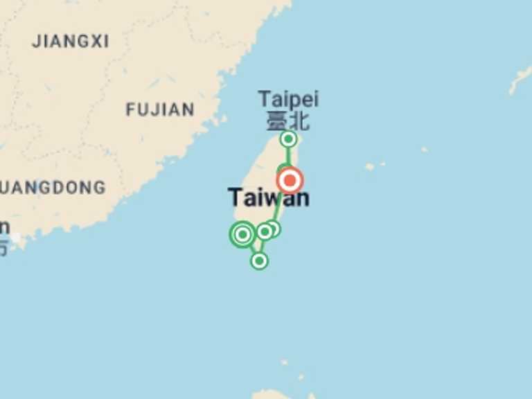 Map of 10-Day East Asia Tour with 8 destination visits for the trip: Taiwan Explorer by Bike