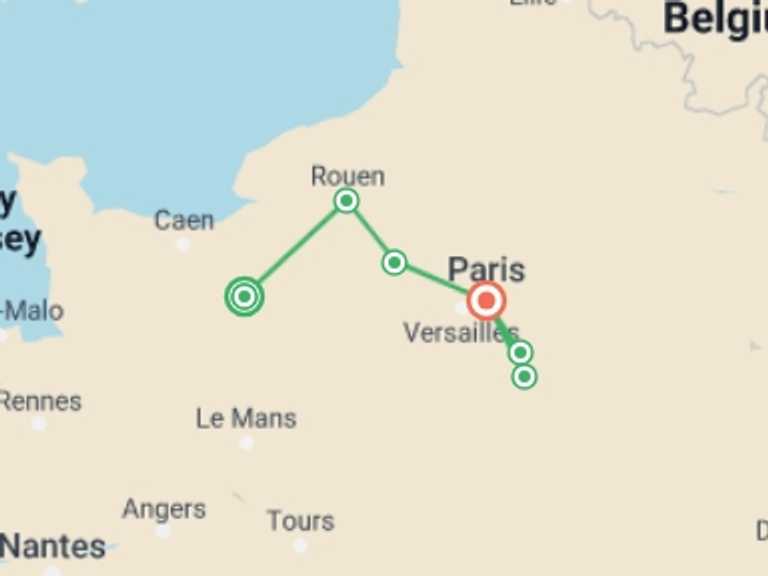 Map of a River cruise Tour with 4 destination visits for the trip: The Meandering Seine (port-to-port cruise)