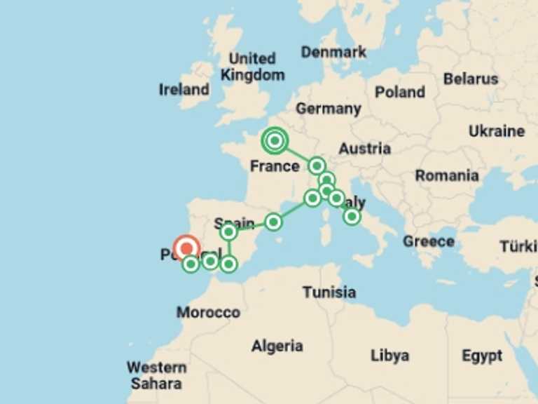 Map of Mediterranean Food Tour with 11 destination visits for the trip: Paris to the Mediterranean: Coasts & Cafés
