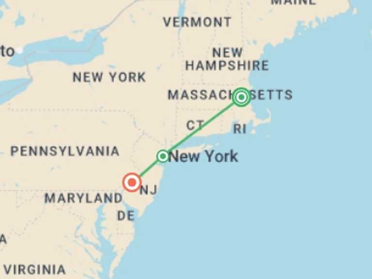 Map itinerary of New York Tour in December 2025 with 3 destination visits for the trip: Boston, New York & Philly Foodie Adventure - 7 days