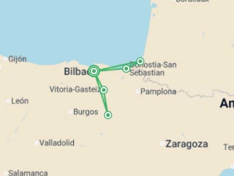 Map of Spain Tour with 3 destination visits for the trip: Best of Basque Country From Bilbao Superior - 7 days