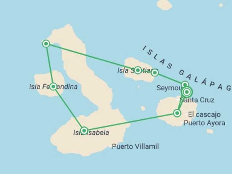 Map of 8-Day Ecuador Tour with 6 destination visits for the trip: Pure Galapagos (Grand Daphne)