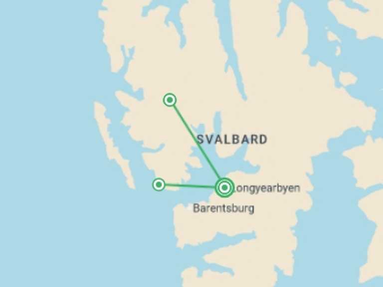 Map of Europe Tour with 3 destination visits for the trip: Svalbard Arctic Adventure - Polar Summer