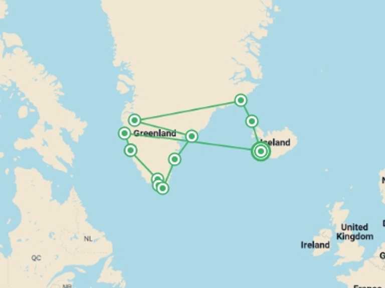 Map of Scandinavia Tour with 12 destination visits for the trip: Greenland Solar Eclipse 2026 - 13 days