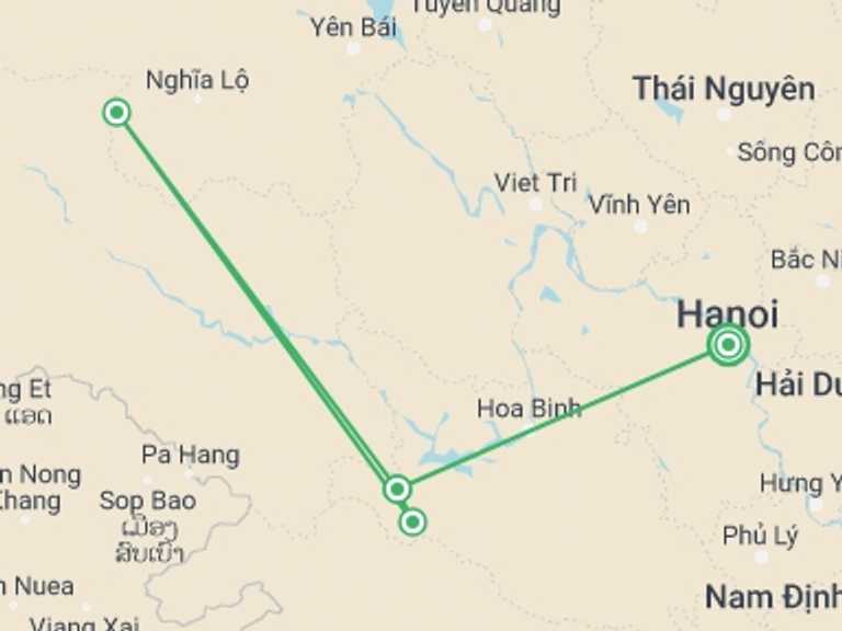 Map of Hanoi Active and outdoor Tour with 3 destination visits for the trip: Mai Chau - Pu Luong Trekking 3 Days 2 Nights